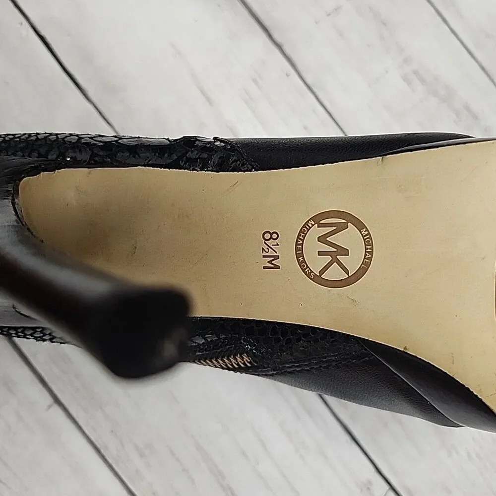 Michael Kors Womens York Boot Sz 8.5 Black Leather Stiletto Heel Platform Bootie